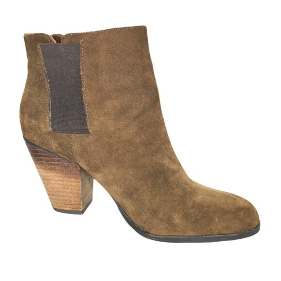 Vince Camuto Ankle Boots Womens 7.5 B Brown Leather Suede VP Hessa Chunky Heel P - Picture 6 of 12